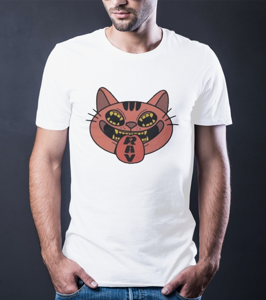 Exociety Rav Cat Tongue Out Face Graphic Urban Streetwear T-Shirt