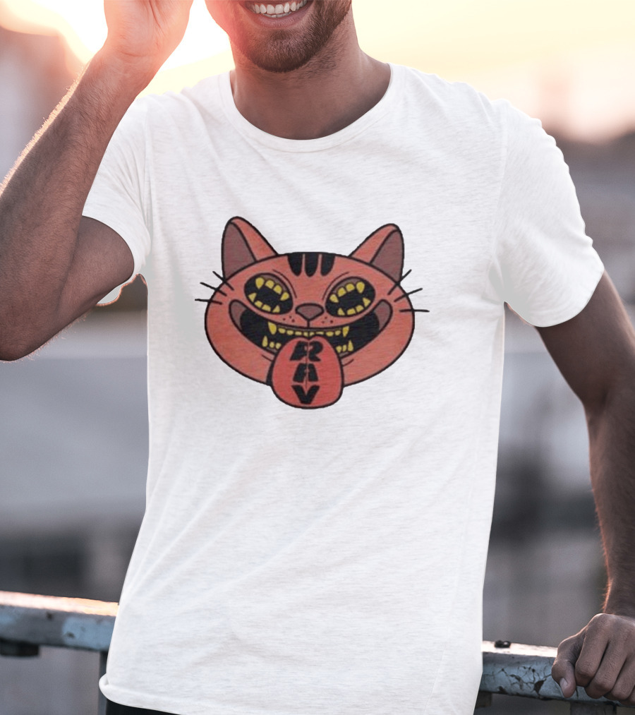 Exociety Rav Cat Tongue Out Face Graphic Urban Streetwear T-Shirt