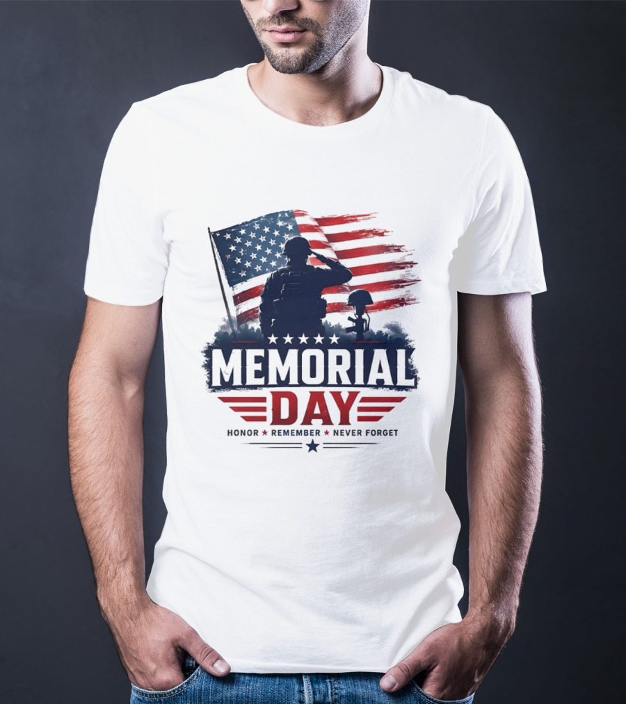 Memorial Day 2026 Honor Remember Never Forget American Flag T-Shirt