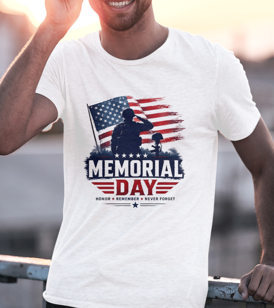 Memorial Day 2026 Honor Remember Never Forget American Flag T-Shirt