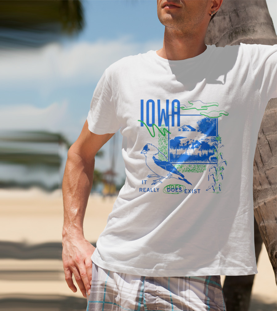Iowa It Really Does Exist 90s Style Scenic Landscape Bird And Cornfield T-Shirt