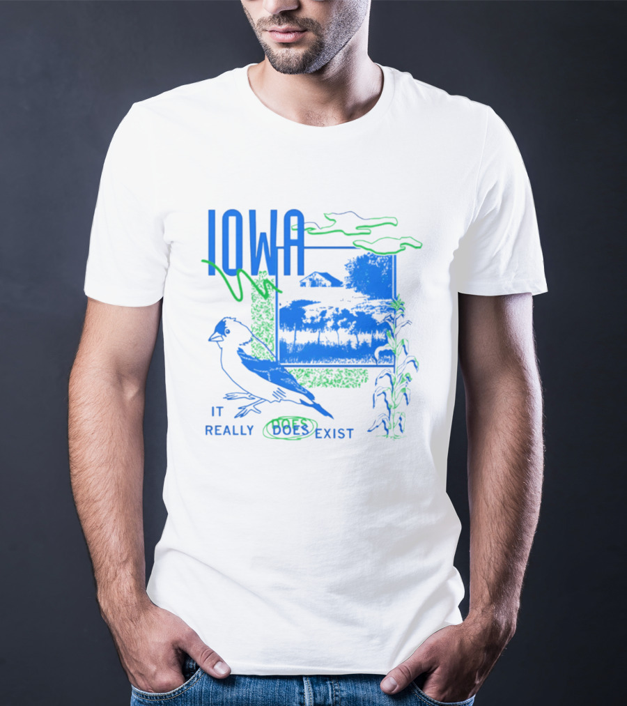 Iowa It Really Does Exist 90s Style Scenic Landscape Bird And Cornfield T-Shirt