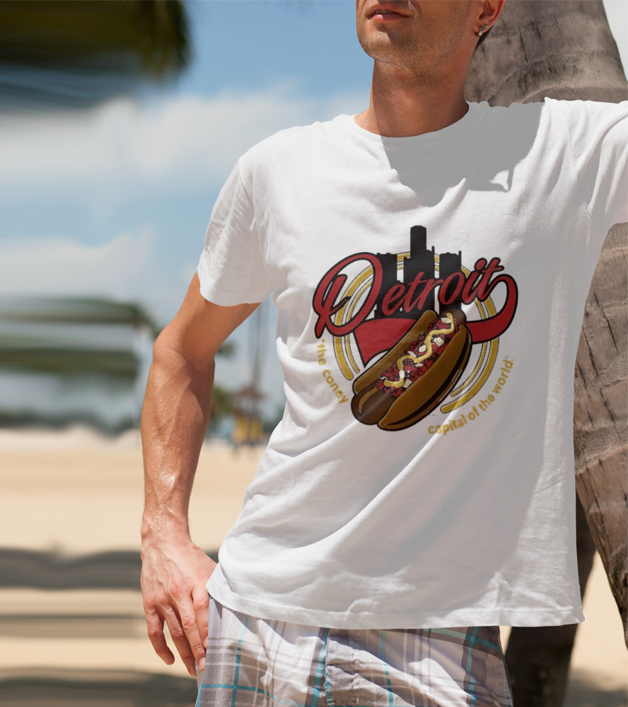 Detroit The Coney Capital Of The World Hot Dog Skyline T-Shirt