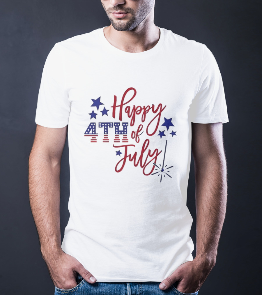 Happy 4th Of July Patriotic Stars Firework Celebration T-Shirt