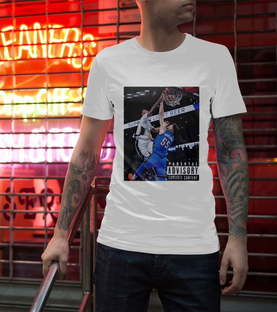Parental Advisory Explicit Content Dunk Contest New York Knicks Mitchell Robinson Basketball Photo T-Shirt
