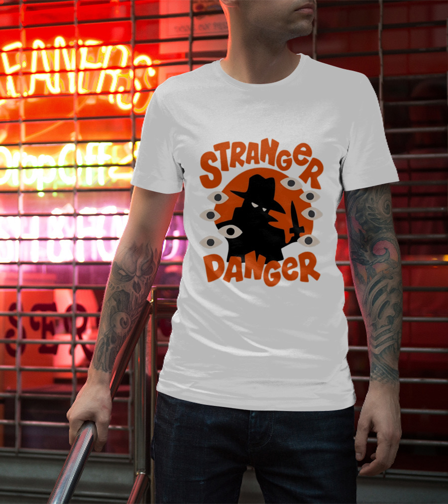 Stranger Danger Mysterious Figure Holding Knife Surrounded By Ing Eyes T-Shirt