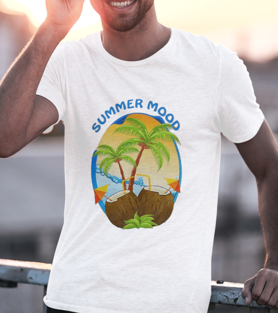 Summer Mood Tropical Palm And Coconut Drink Fiesta T-Shirt
