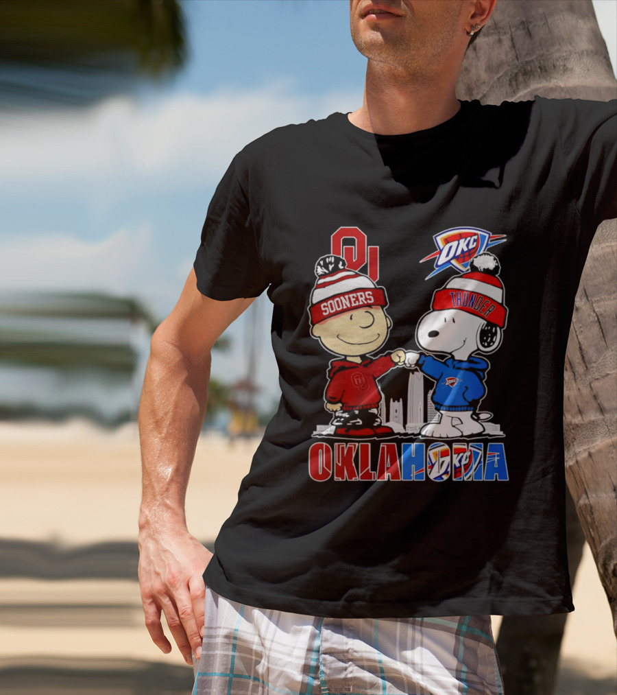 Oklahoma Sooners OU Snoopy OKC Thunder Unity Skyline T-Shirt