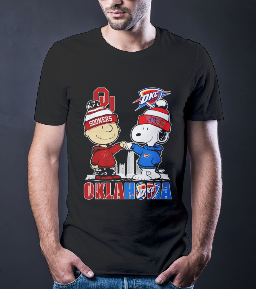 Oklahoma Sooners OU Snoopy OKC Thunder Unity Skyline T-Shirt