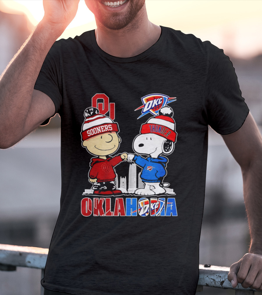 Oklahoma Sooners OU Snoopy OKC Thunder Unity Skyline T-Shirt
