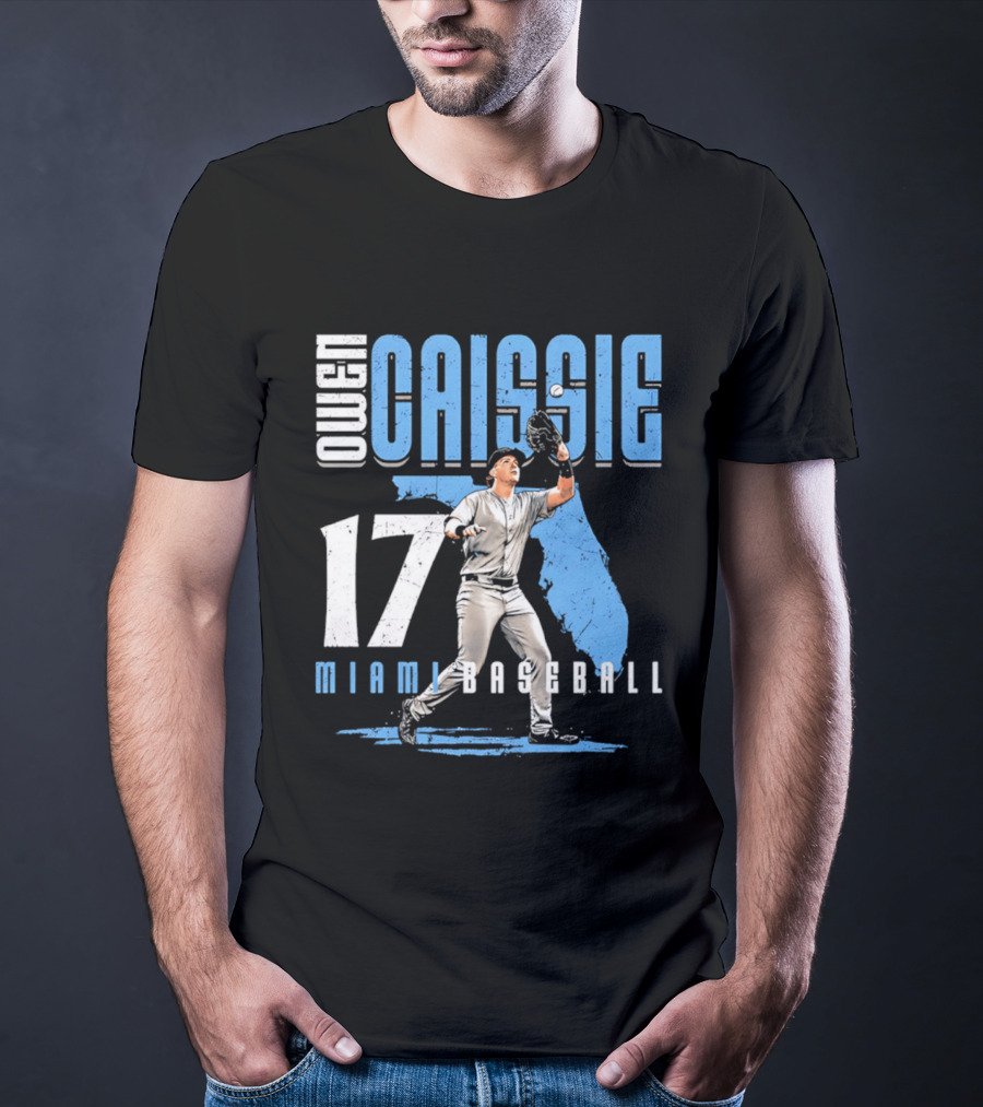 Owen Caissie 17 Miami Baseball Florida Map T-Shirt