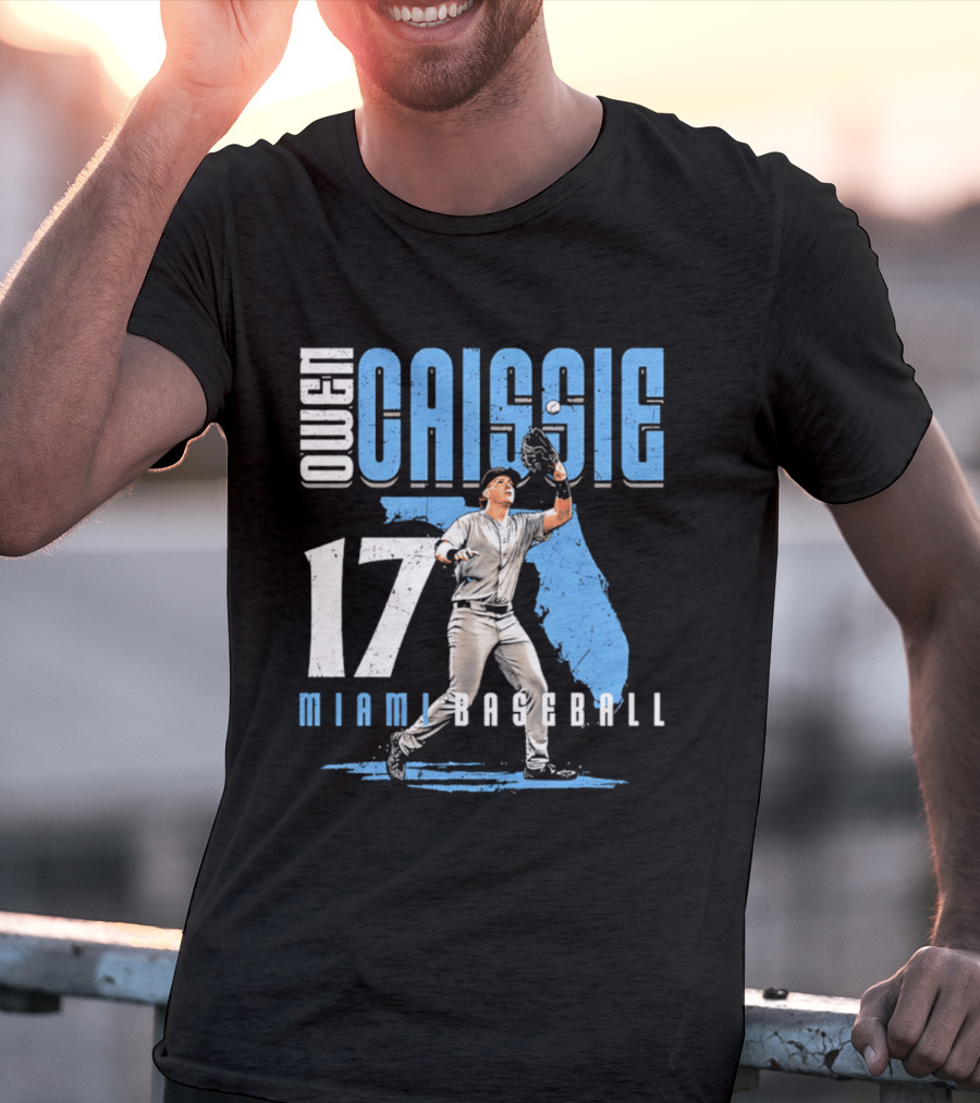 Owen Caissie 17 Miami Baseball Florida Map T-Shirt