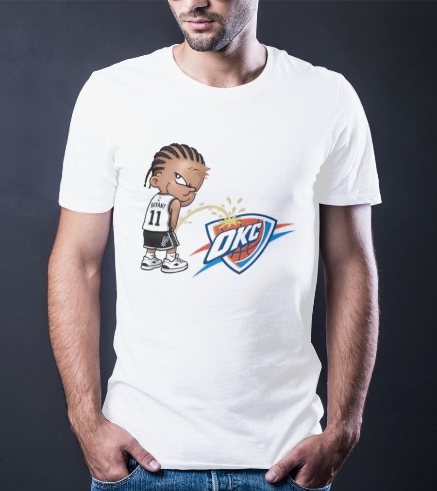 San Antonio Spurs Carter Bryant Peeing On OKC Thunder Caricature T-Shirt