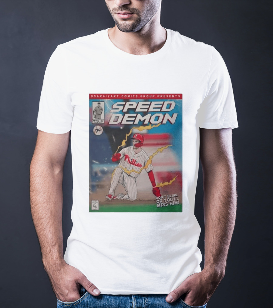 DSaraiyart Speed Demon Phillies April 23 Comics Group Don't Blink Trea Turner T-Shirt