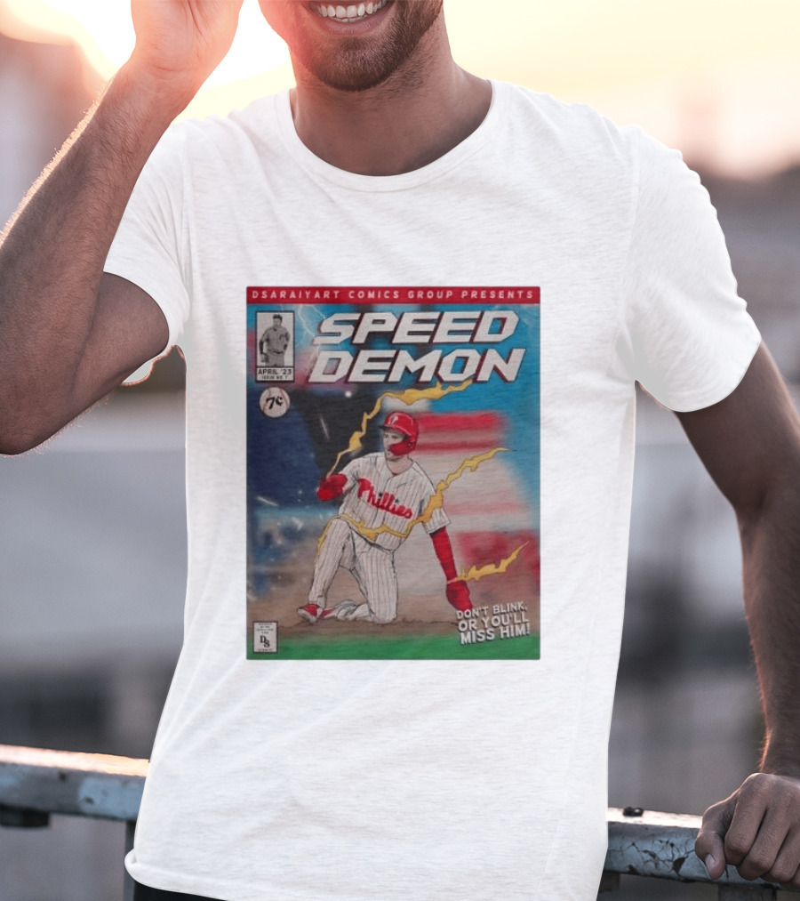 DSaraiyart Speed Demon Phillies April 23 Comics Group Don't Blink Trea Turner T-Shirt