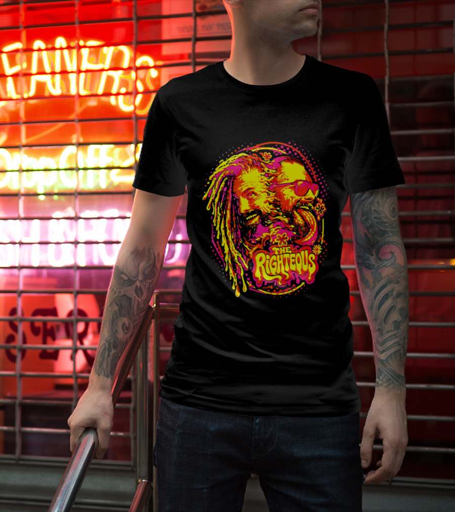 TNA Wrestling The Righteous Psychedelic Tie Dye Art With Sunglasses And Flowers T-Shirt