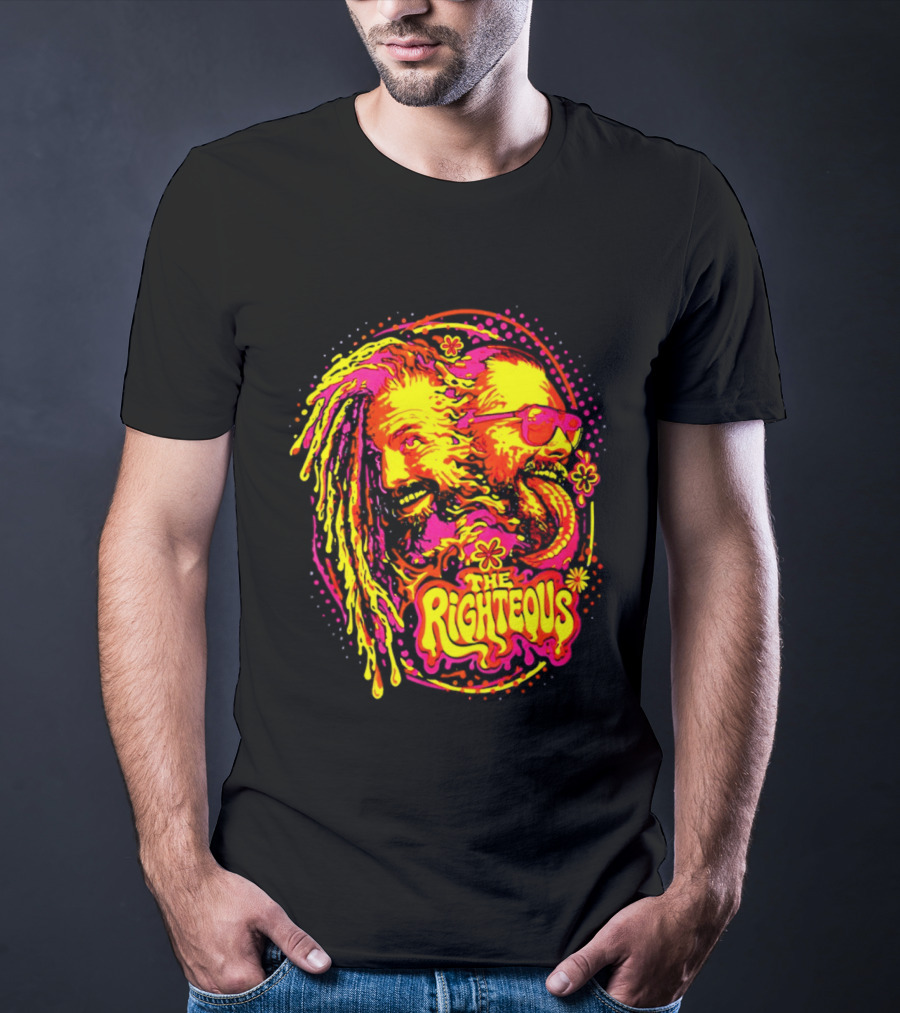 TNA Wrestling The Righteous Psychedelic Tie Dye Art With Sunglasses And Flowers T-Shirt