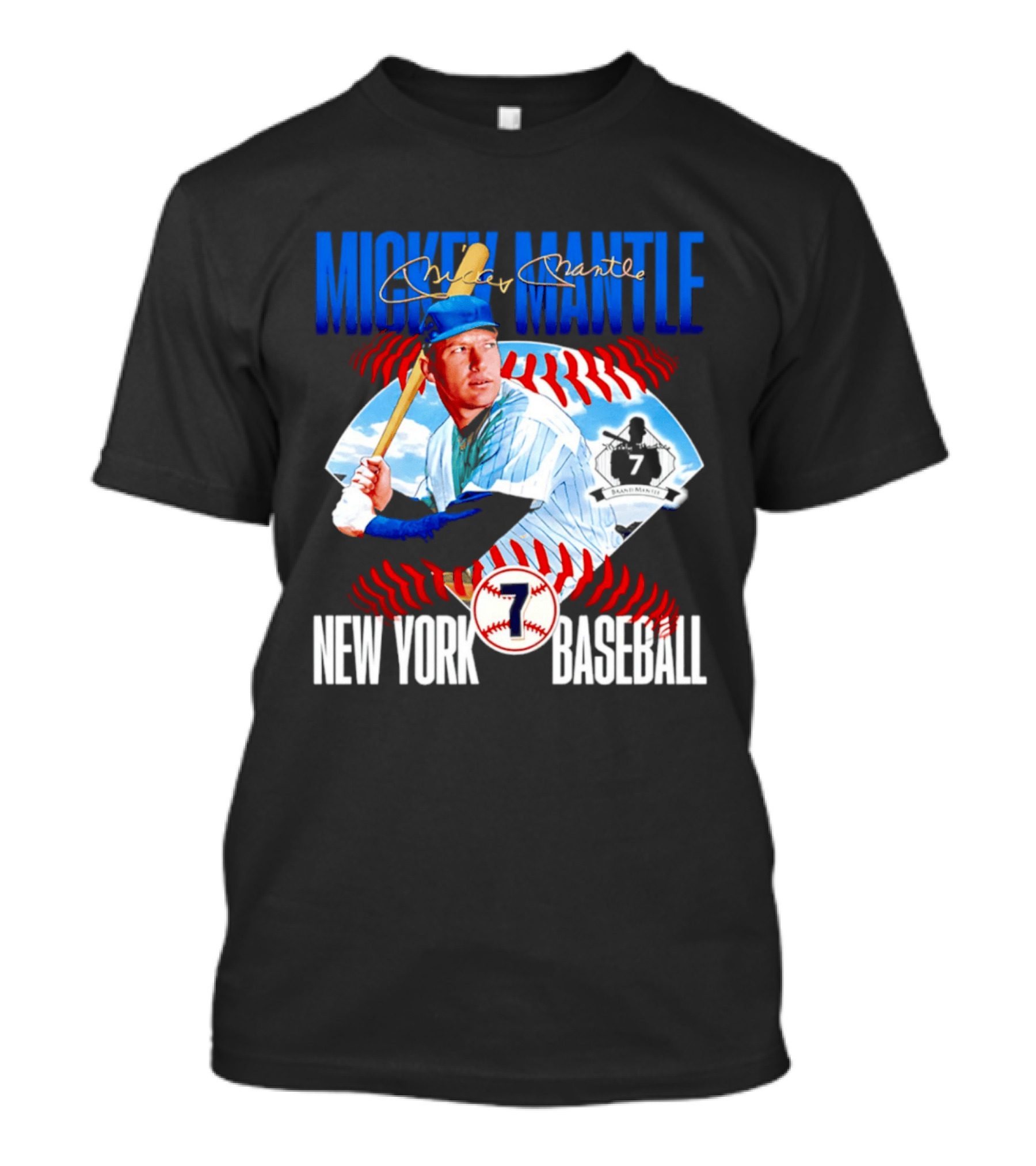Mickey Mantle New York Baseball 7 Laces T-Shirt