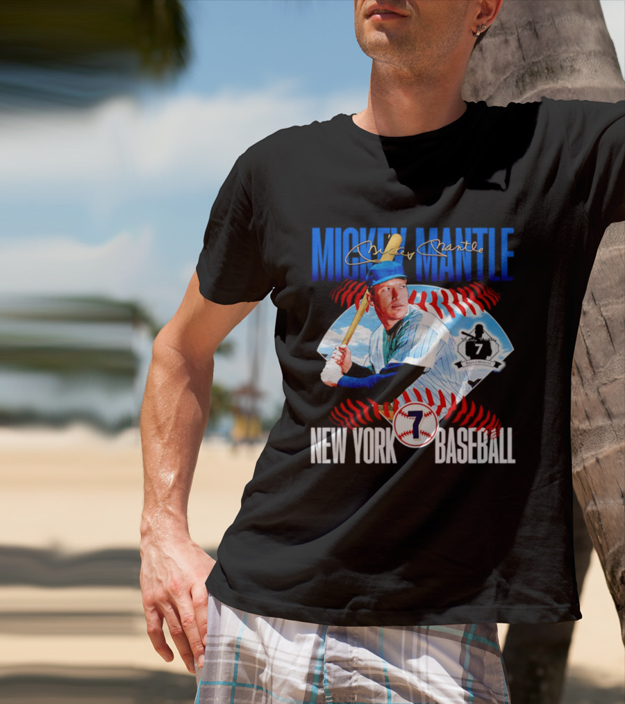 Mickey Mantle New York Baseball 7 Laces T-Shirt