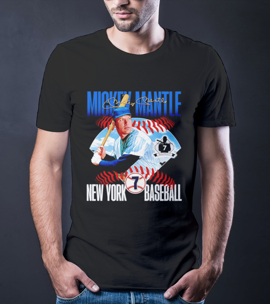 Mickey Mantle New York Baseball 7 Laces T-Shirt