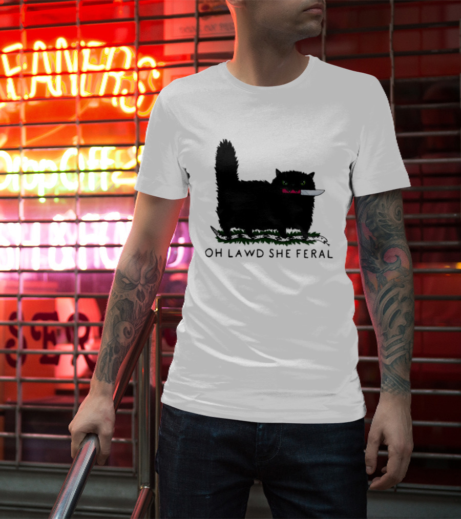 Oh Lawd She Feral Cat Knife Snake T-Shirt