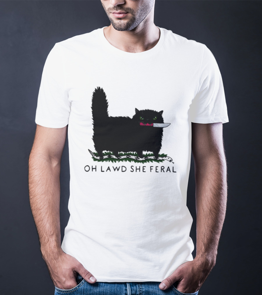 Oh Lawd She Feral Cat Knife Snake T-Shirt