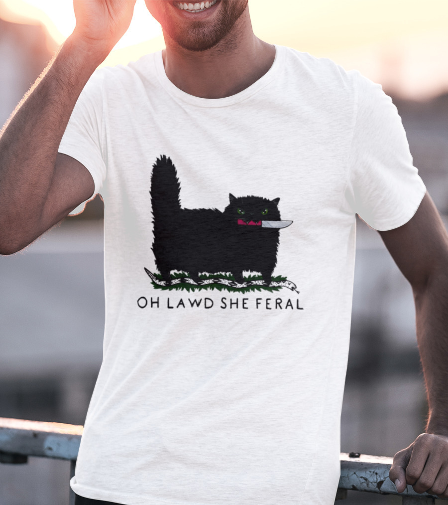 Oh Lawd She Feral Cat Knife Snake T-Shirt