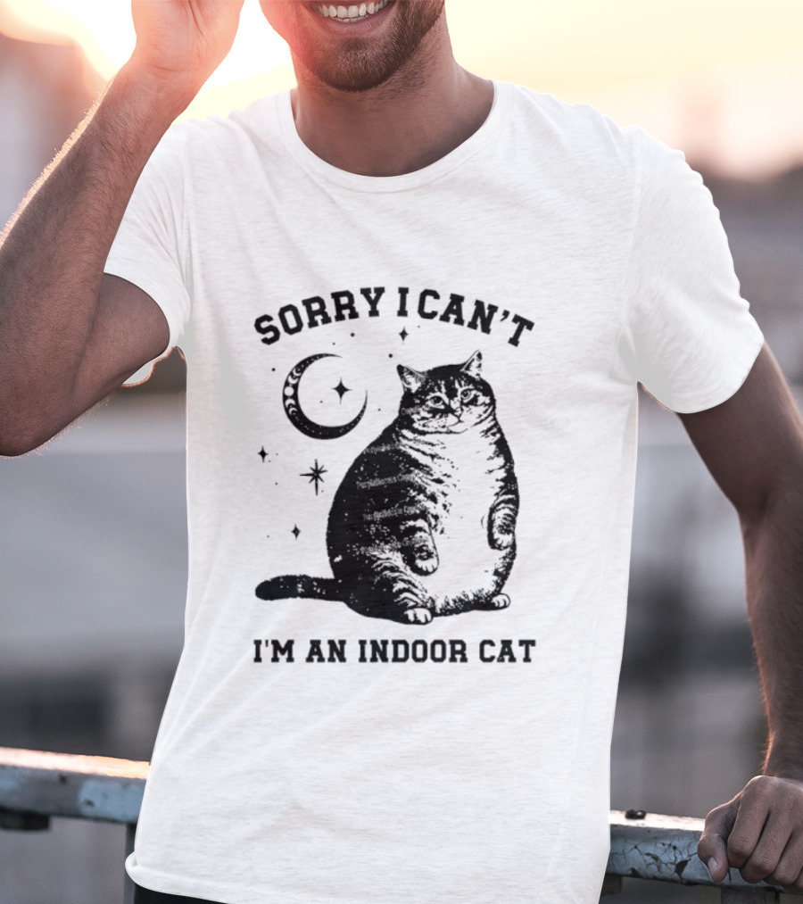 Sorry I Can't I'm An Indoor Cat Moon And Stars Fat Cat T-Shirt