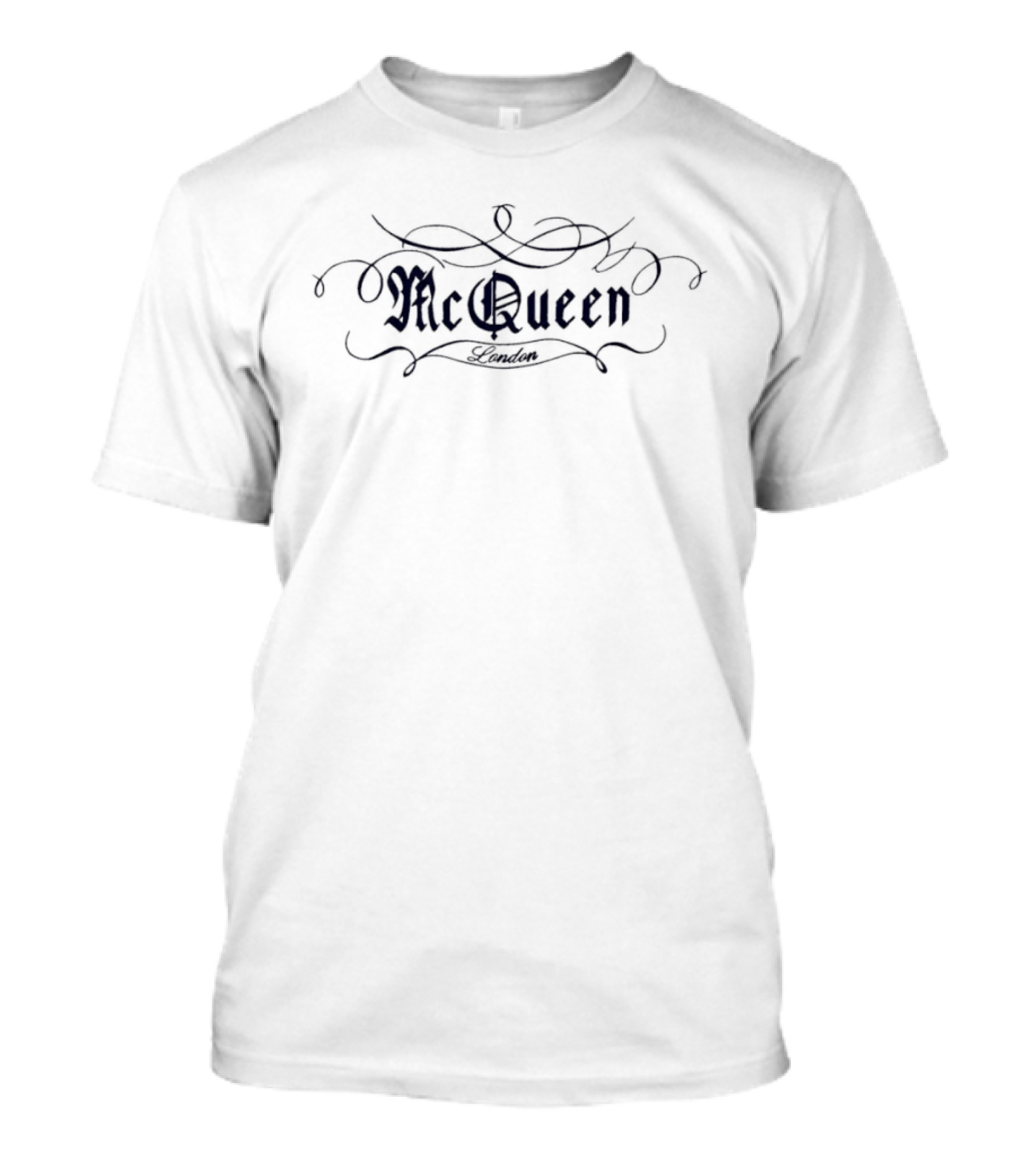 McQueen London Ornate Gothic Luxury Fashion Script T-Shirt