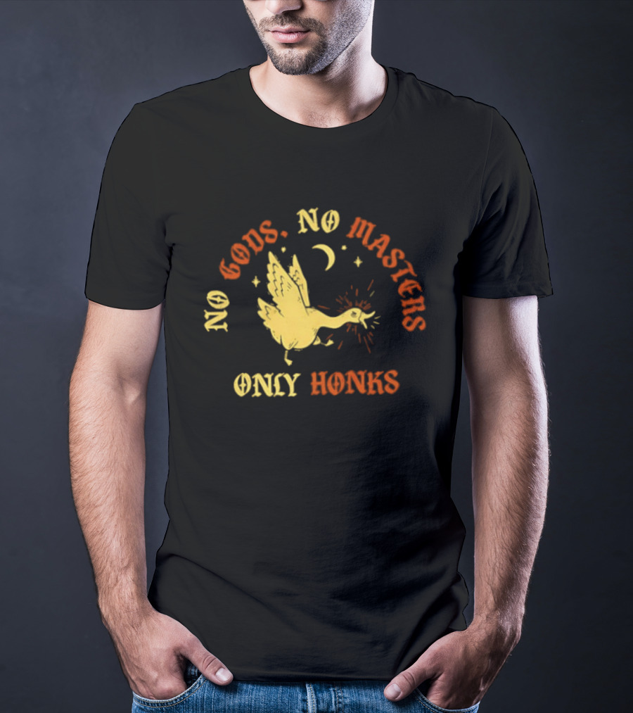 No Gods No Masters Goose Only Honks Crescent Moon And Stars T-Shirt