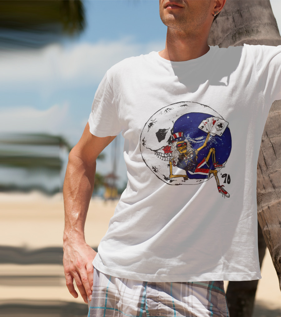 Grateful Dead 1990 Rare Uncle Sam Skeleton Moon Playing Cards T-Shirt