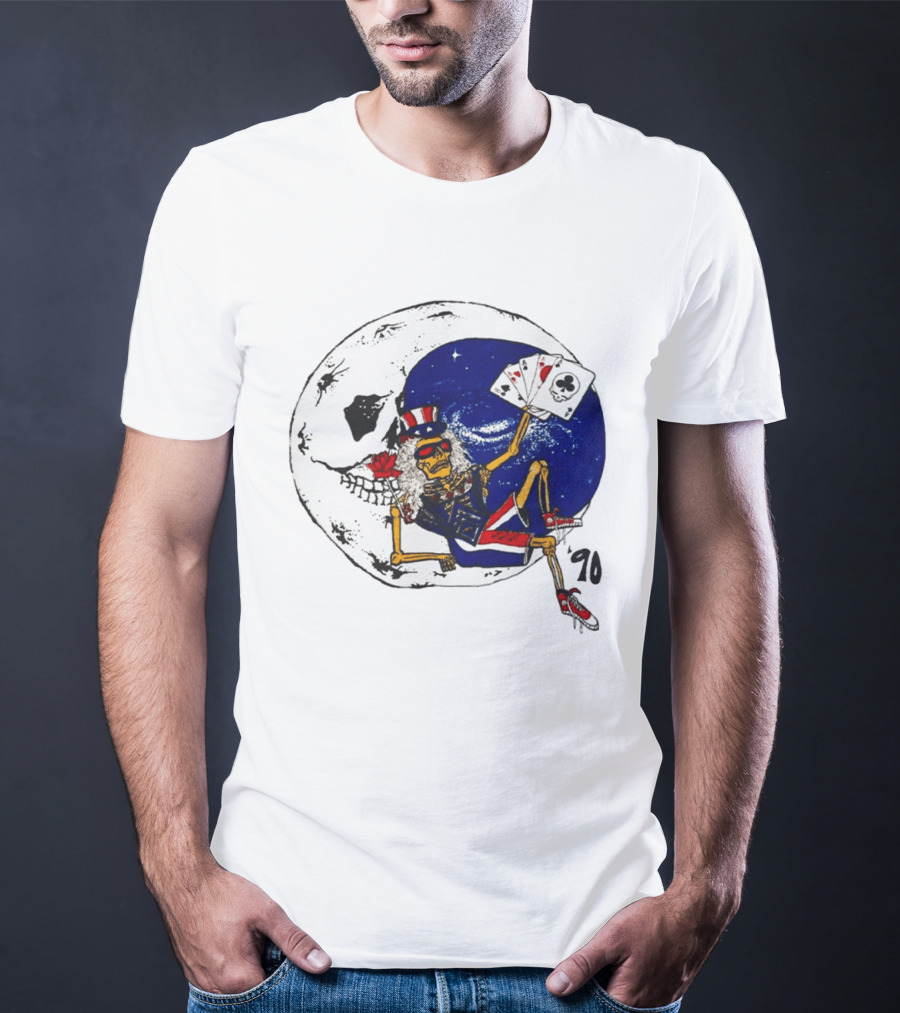 Grateful Dead 1990 Rare Uncle Sam Skeleton Moon Playing Cards T-Shirt