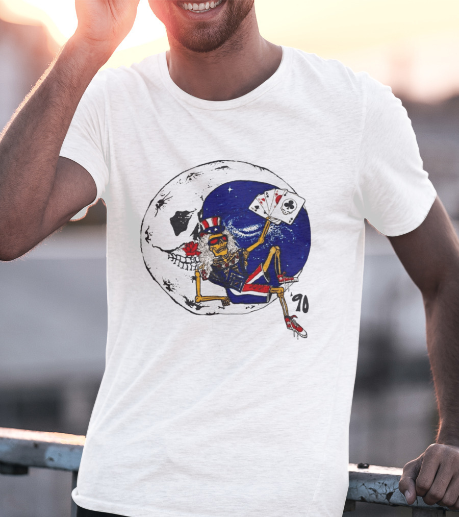 Grateful Dead 1990 Rare Uncle Sam Skeleton Moon Playing Cards T-Shirt