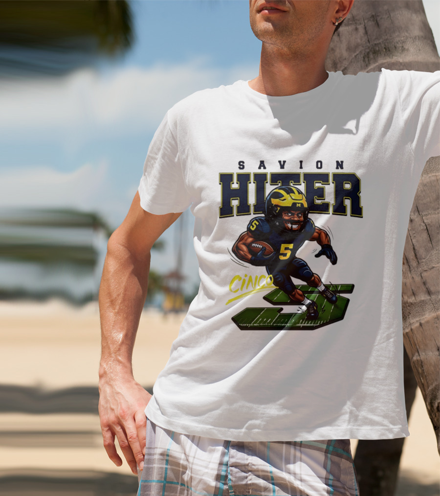 Savion Hiter Number 5 Cinco Valiant Michigan Wolverines Football Cartoon T-Shirt
