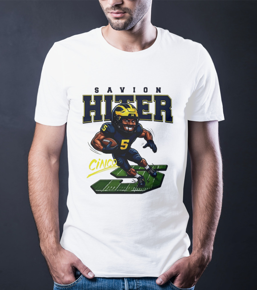 Savion Hiter Number 5 Cinco Valiant Michigan Wolverines Football Cartoon T-Shirt