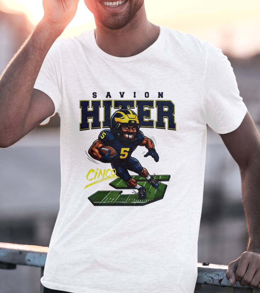 Savion Hiter Number 5 Cinco Valiant Michigan Wolverines Football Cartoon T-Shirt