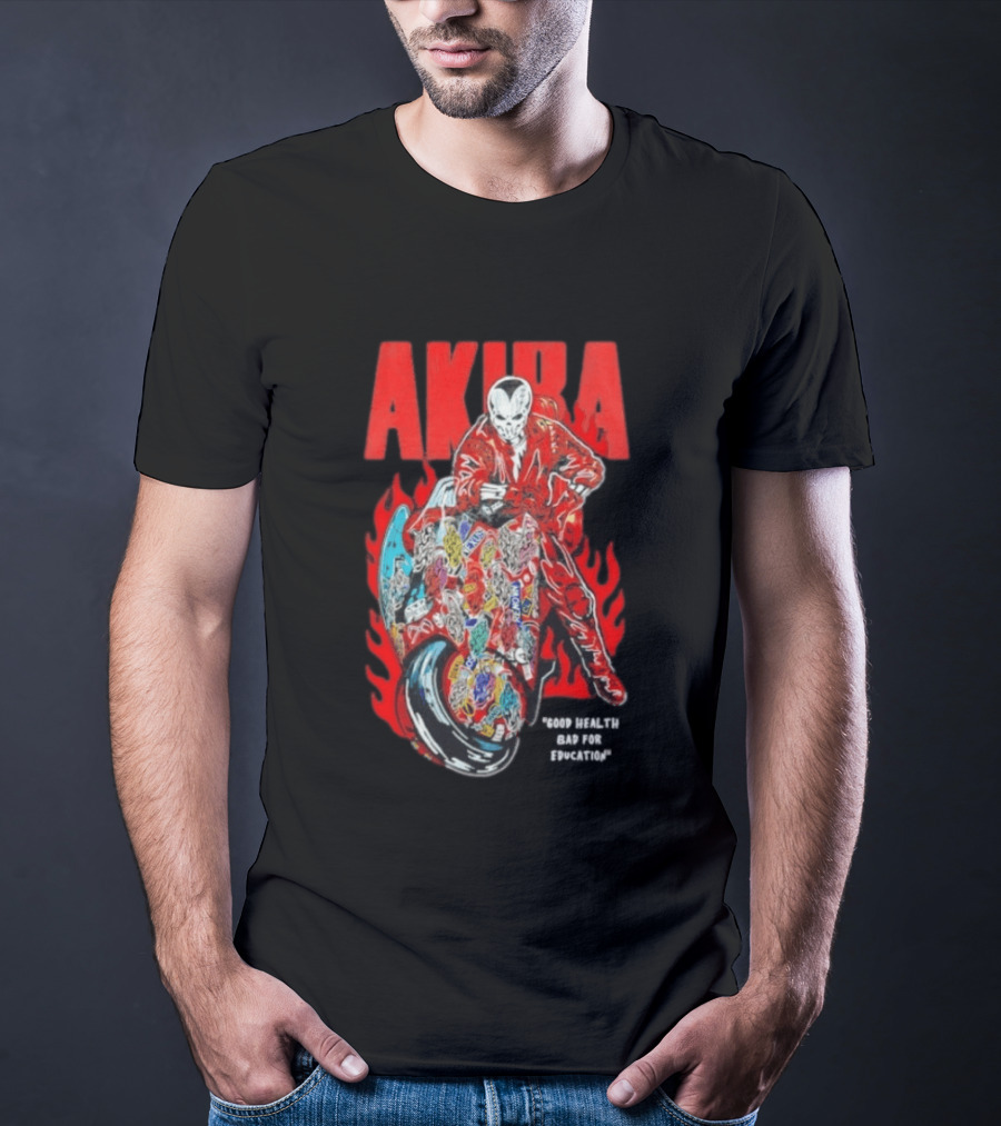 Akira Good For Health Bad For Education Iconic Motorcycle T-Shirt