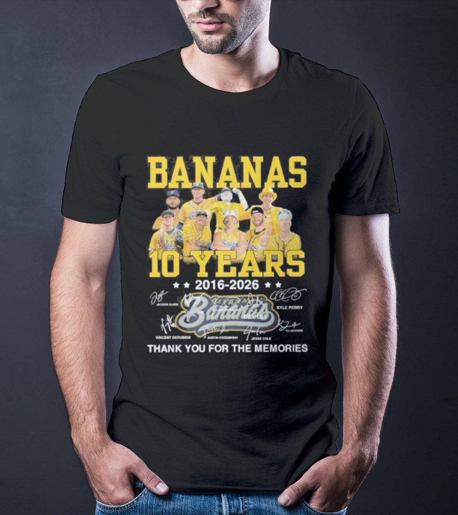 Bananas Baseball 10 Years 2016 2026 Thank You For The Memories T-Shirt