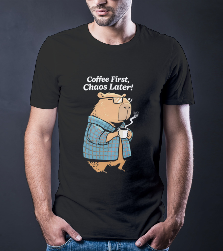 Coffee First Chaos Later Capybara In Plaid With T-Shirt