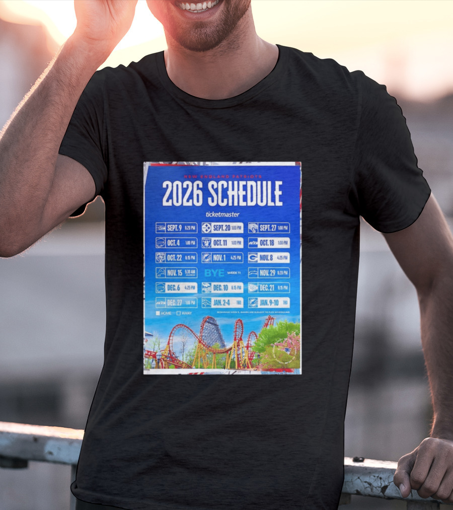 New England Patriots 2026 Schedule Ticketmaster September To January Kickoffs T-Shirt