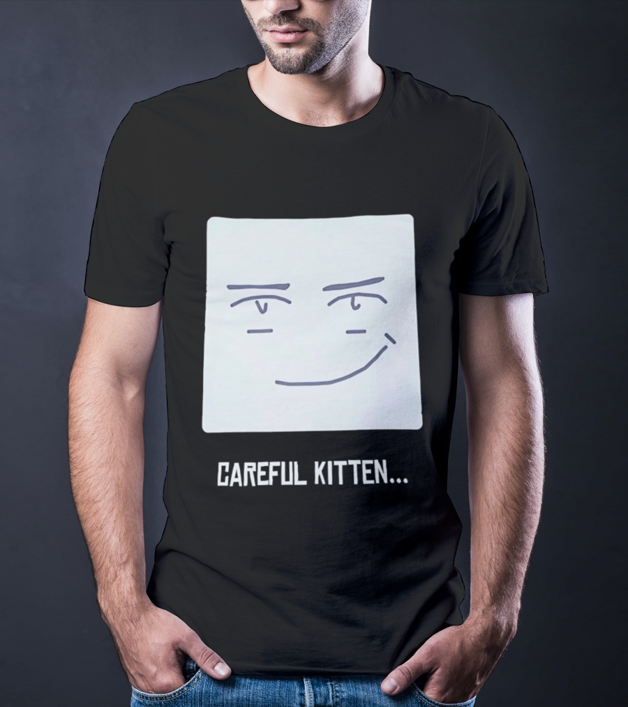 Roblox Man Face Careful Kitten Meme T-Shirt