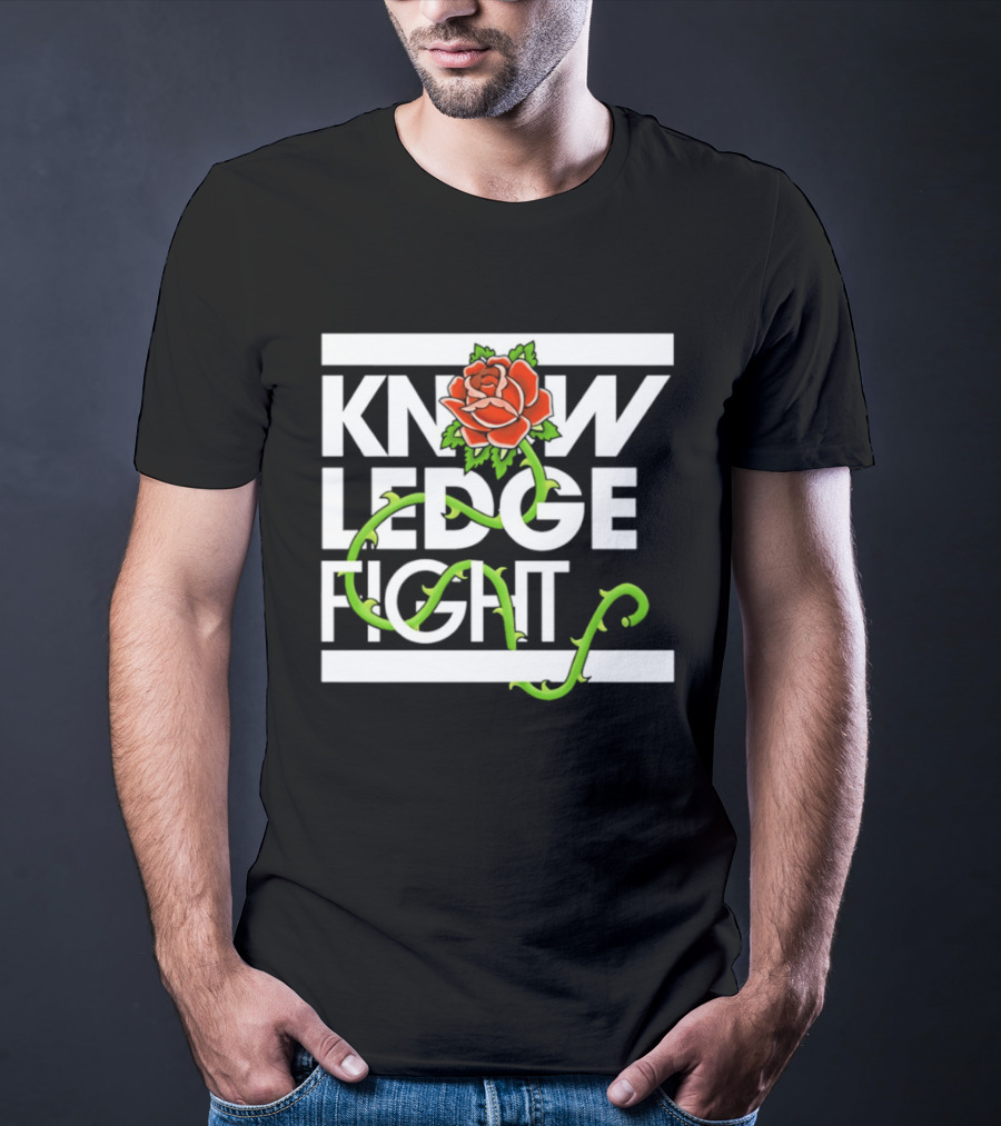 Knowledge Fight Rose With Green Vine Accents T-Shirt