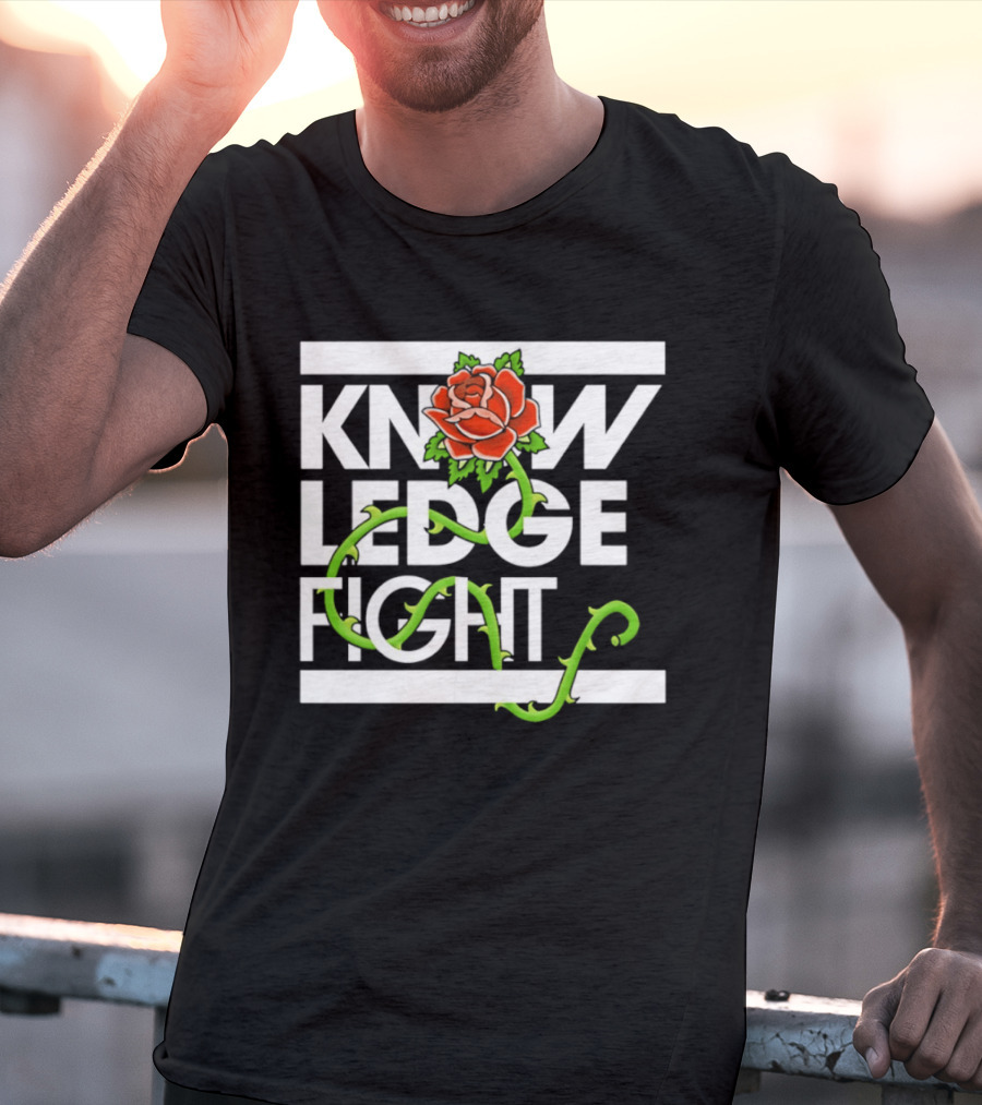 Knowledge Fight Rose With Green Vine Accents T-Shirt