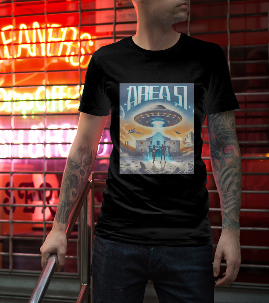 Area 51 UFO Abduction Scene With BCSA Aliens T-Shirt