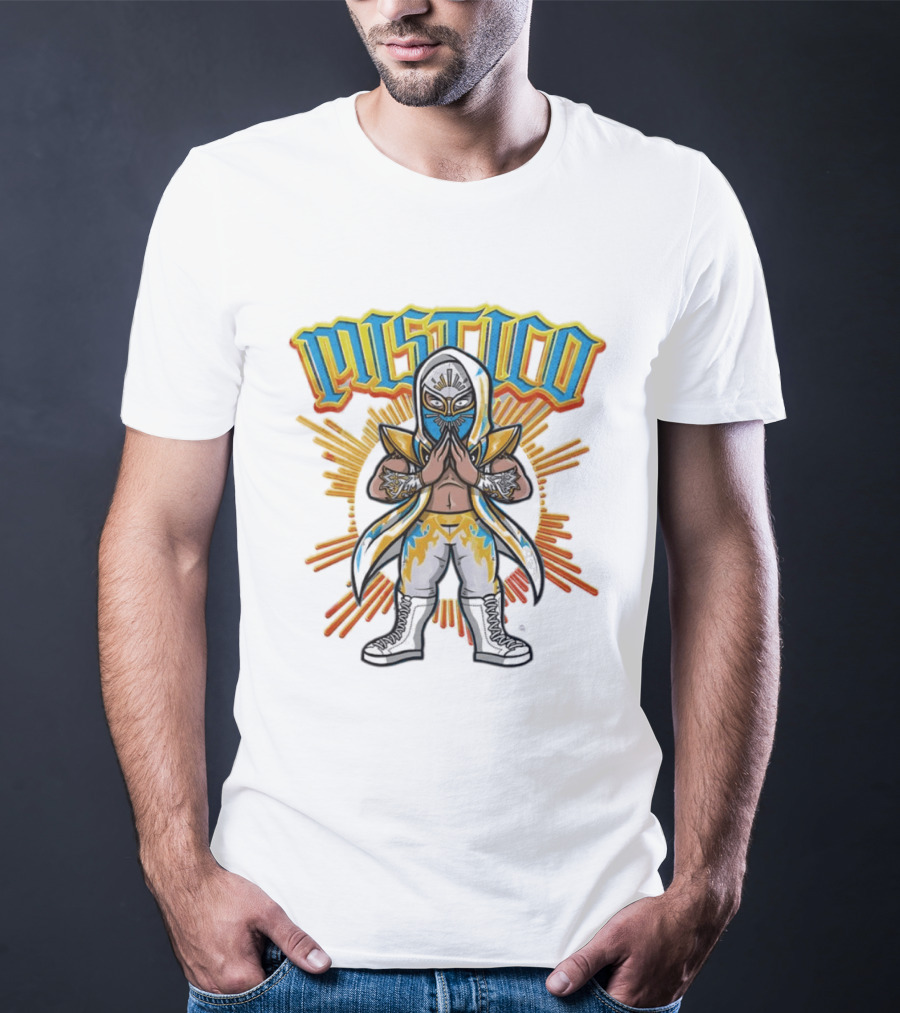 Mistico Cartoon Wrestler Sunburst AEW Lucha Libre T-Shirt