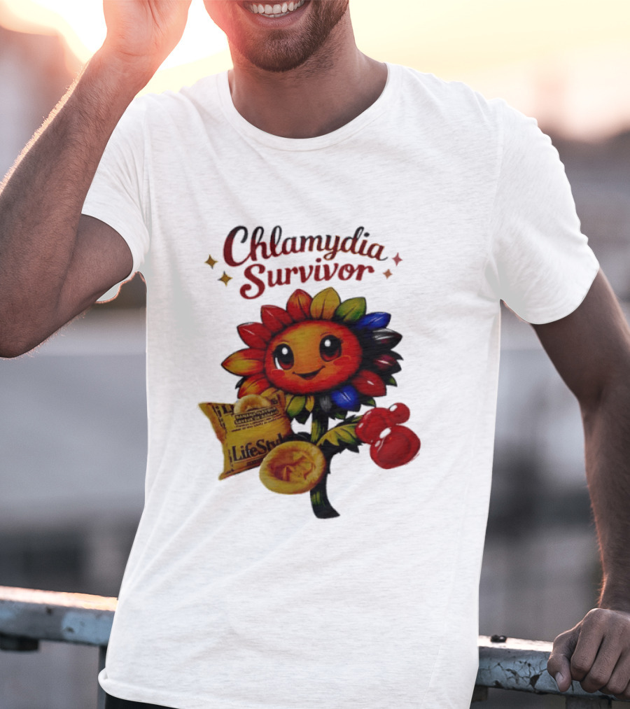 Chlamydia Survivor Rainbow Sunflower LifeStyles Condom Sexual Health Awareness STI STD T-Shirt