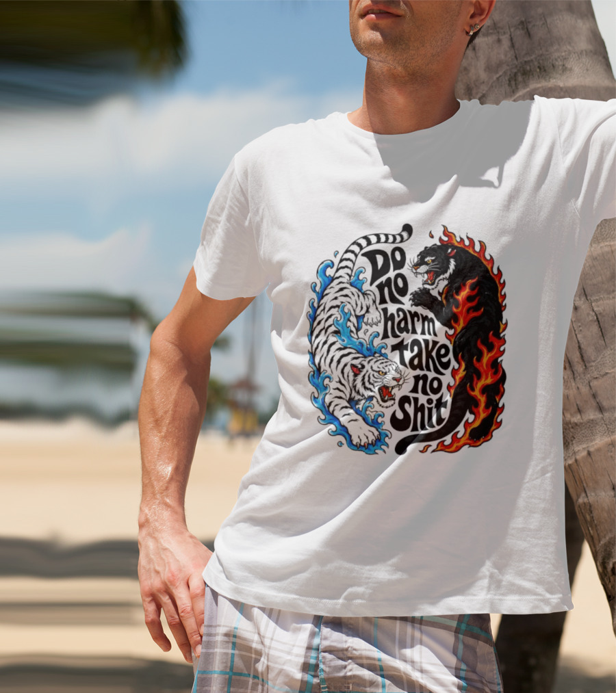 Do No Harm Take No Shit Blue Tiger And Fire Panther T-Shirt