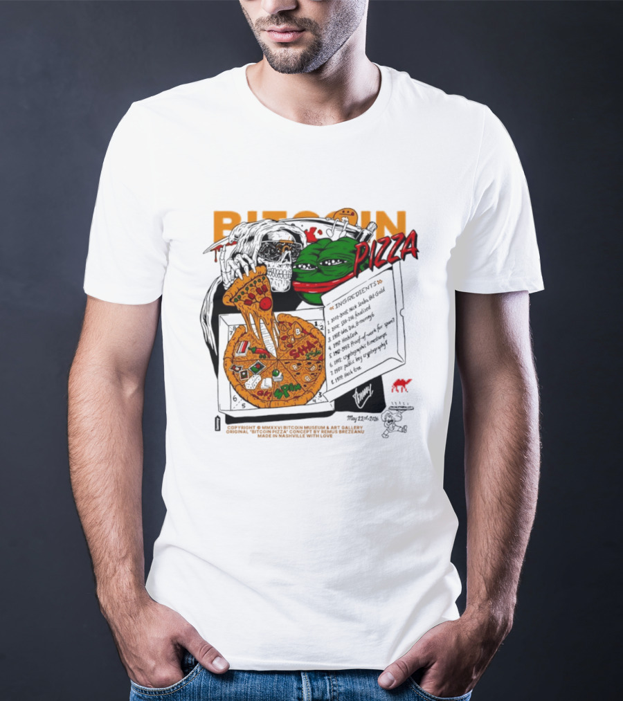 Kermit The Frog Pepe Pizza Ingredients Bitcoin Meme T-Shirt