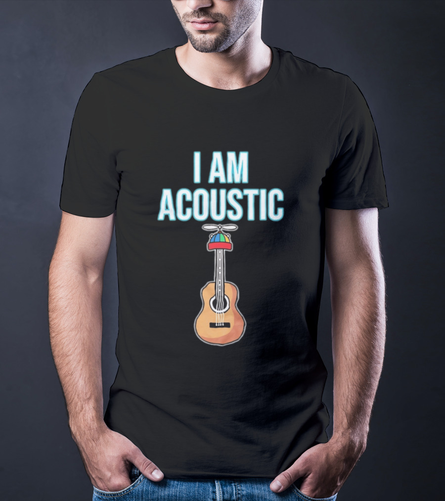 I Am Acoustic Guitar With Beanie Propeller Hat T-Shirt