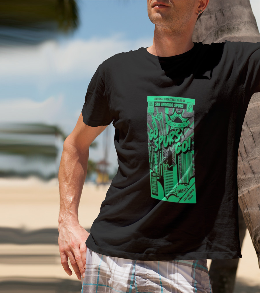 National Basketball League San Antonio Spurs Go Spurs Go Area 210 San Antonio Texas Comic Swish T-Shirt